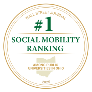 branded badge with text wall street journal #1 social mobility ranking among public universities in ohio 2025